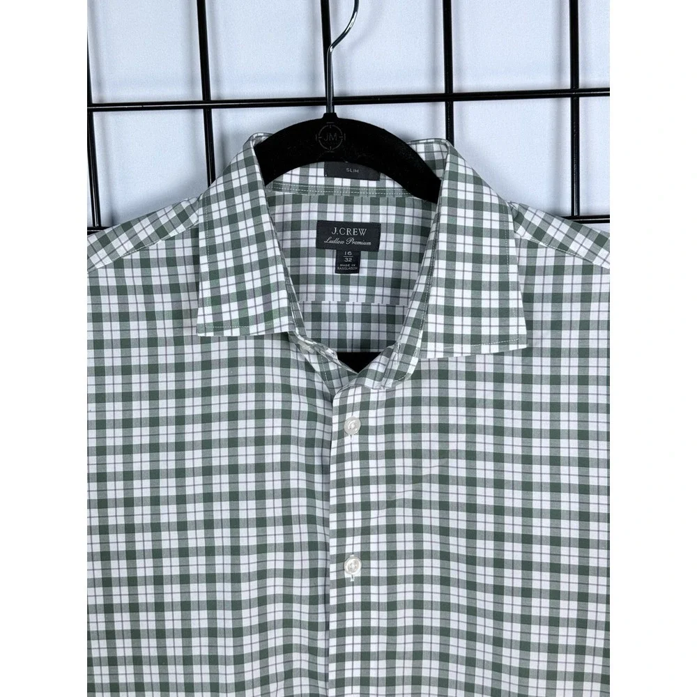 J. Crew‎ Ludlow Premium Slim Dress Shirt Men's 16 x 32 Green Purple Check Casual